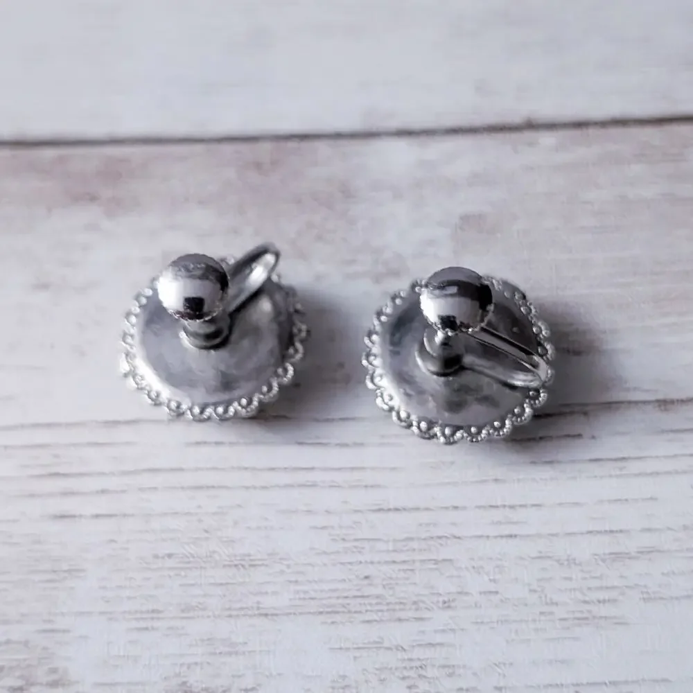 Vintage Screw Back Earrings Palm Tree - Repair Needed - One Upside Down